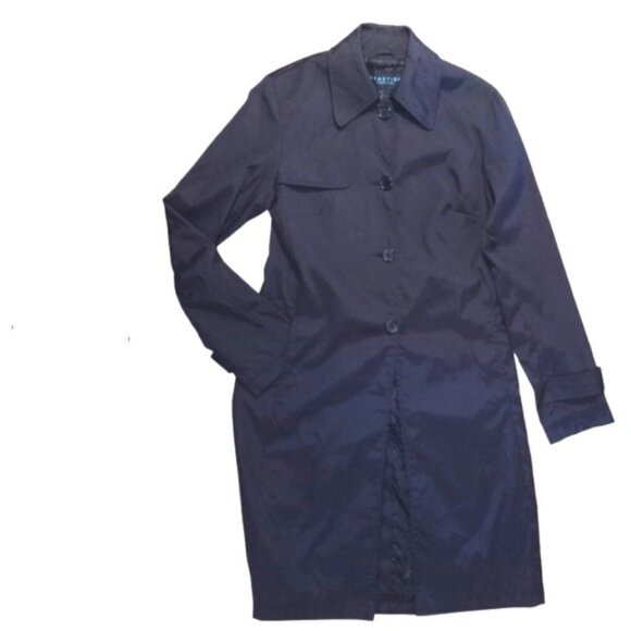 🏖️ Kenneth Cole Reaction  Black Trench Coat Petite - Picture 1 of 9